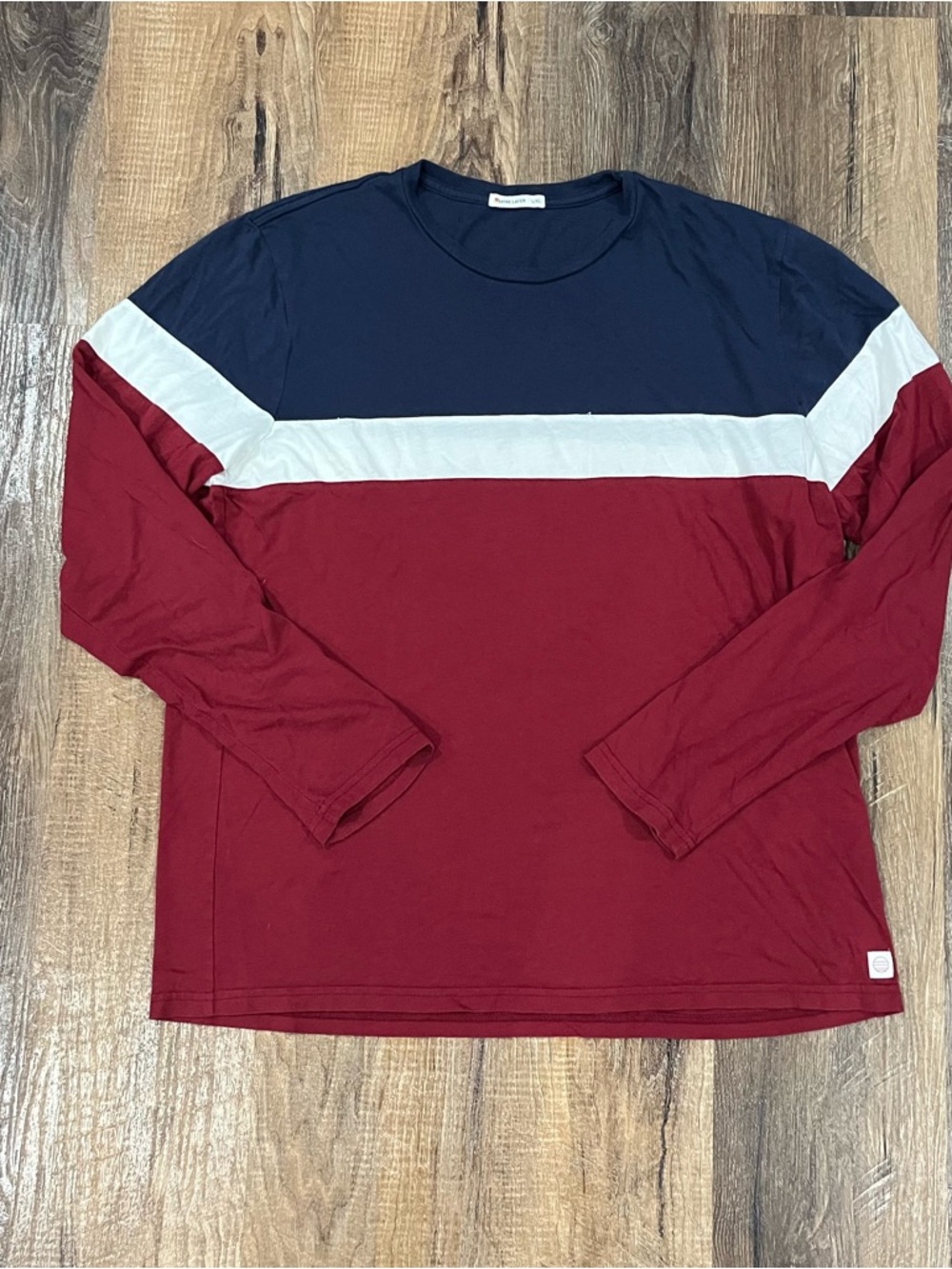 Marine Layer Long Sleeve Colorblock Tee in Navy, White & Red